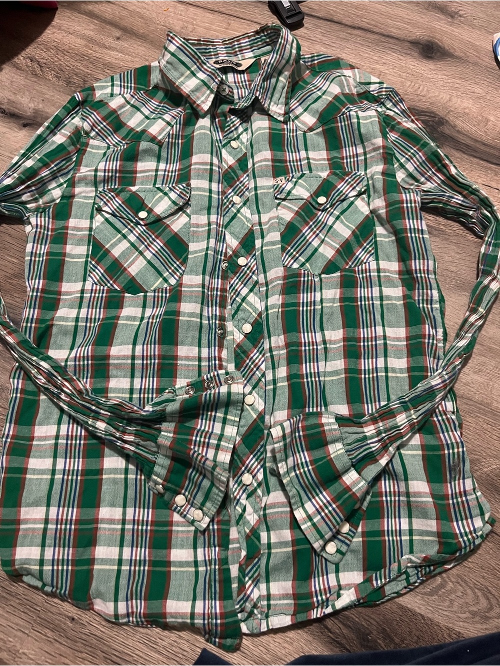Salt Valllwy Western Green Plaid Button-Down Shirt — Casual Long Sleeve